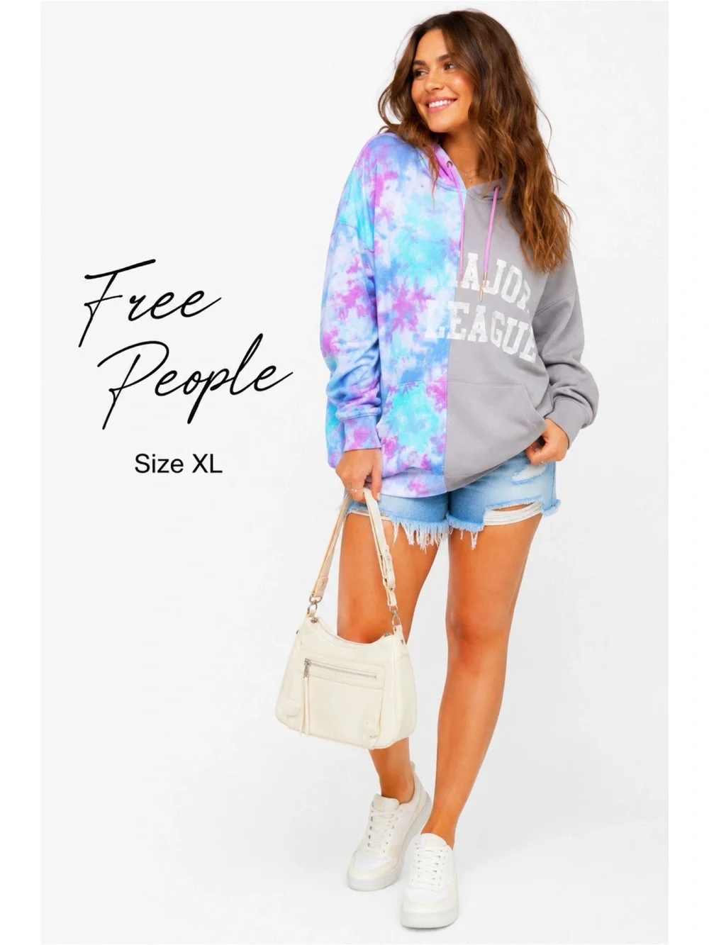 Free People RARE Two of a Kind Color Block Tie Dye Hooded Sweatshirt Size XL